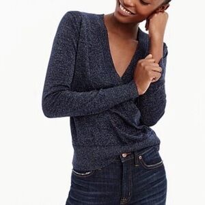 J.Crew Lurex Wrap Sweater Navy Shimmer Wool Blend Size L